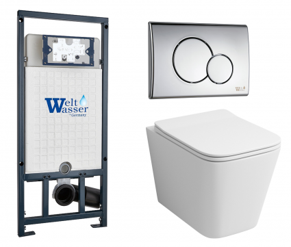 Комплект 3 в 1 инсталляция WeltWasser WW Marberg 507 + Подвесной унитаз GR-4441S с кнопкой хром RD