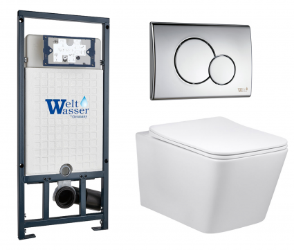 Комплект 3 в 1 инсталляция WeltWasser WW Marberg 507 + Подвесной унитаз Vincea Q-Line VT1-12 с кнопкой хром RD