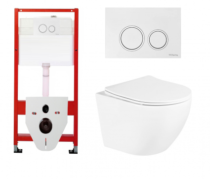 Комплект 3 в 1 инсталляция для унитазов Tece Tecespring S955103 + Подвесной унитаз BelBagno Uno BB3105CHR/SC с кнопкой глянцевой белой