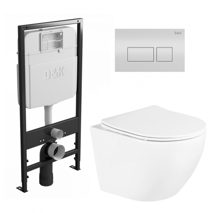 Комплект 3 в 1 инсталляция D&K DI8055119 + Унитаз подвесной BelBagno Uno BB3105CHR/SC + Кнопка прямоугольная белая
