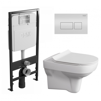 Комплект 3 в 1 инсталляция D&K DI8055119 + Унитаз подвесной Cersanit City New clean on + Кнопка прямоугольная белая