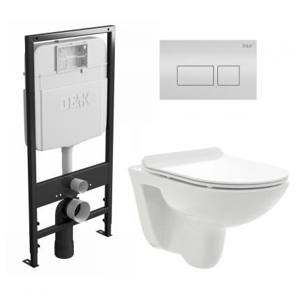 Комплект 3 в 1 инсталляция D&K DI8055119 + Унитаз подвесной AQUAme AQM2008 + Кнопка прямоугольная белая