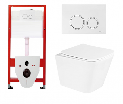 Комплект 3 в 1 инсталляция для унитазов Tece Tecespring S955103 + Унитаз подвесной BelBagno Due BB3103CHR/SC с кнопкой  глянцевой белой