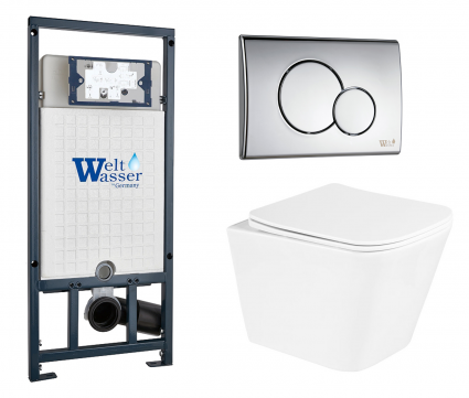 Комплект 3 в 1 инсталляция WeltWasser WW Marberg 507 + Подвесной унитаз BelBagno Due BB3103CHR/SC с кнопкой хром RD