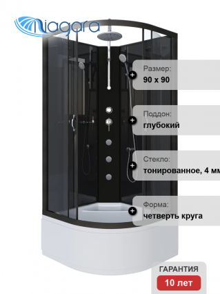 Душевая кабина Niagara Classic NG-6508-14BKTG 90x90 см, без крыши, с гидромассажем и тропическим душем