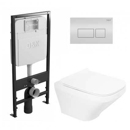 Комплект 3 в 1 инсталляция D&K DI8055119 + Унитаз подвесной BelBagno Sela BB3201CHR + Кнопка прямоугольная белая