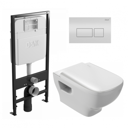 Комплект 3 в 1 инсталляция D&K DI8055119 + Унитаз подвесной Jacob Delafon Struktura EDE102-00 + Кнопка прямоугольная белая