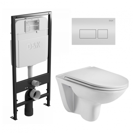 Комплект 3 в 1 инсталляция D&K DI8055119 + Унитаз подвесной WeltWasser Baarbach 004 GL-WT + Кнопка прямоугольная белая