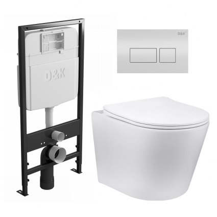 Комплект 3 в 1 инсталляция D&K DI8055119 + Унитаз подвесной VilleroVincea Piatti VT1-11 + Кнопка прямоугольная белая