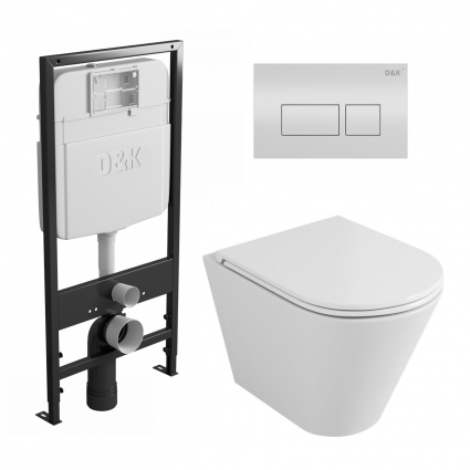 Комплект 3 в 1 инсталляция D&K DI8055119 + Унитаз подвесной Owl 1975 Ruta-H OWLT190304 + Кнопка прямоугольная белая