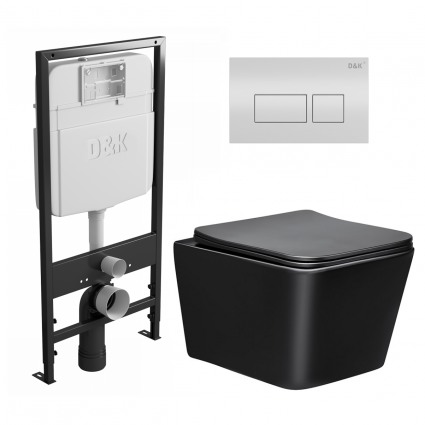 Комплект 3 в 1 инсталляция D&K DI8055119 + Унитаз подвесной Vincea Q-Line VT1-12MB + Кнопка прямоугольная белая