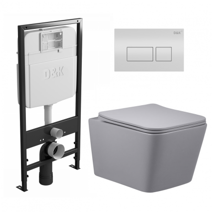Комплект 3 в 1 инсталляция D&K DI8055119 + Унитаз подвесной Vincea Q-Line VT1-12MG + Кнопка прямоугольная белая