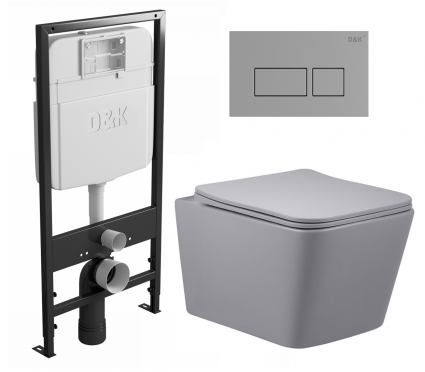 Комплект 3 в 1 инсталляция D&K DI8055119 + Унитаз подвесной Vincea Q-Line VT1-12MG + Кнопка прямоугольная хром 