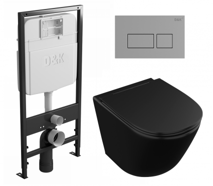 Комплект 3 в 1 инсталляция D&K DI8055119 + Унитаз подвесной Owl 1975 Vind Cirkel-H Matt Black OWLT190305 + Кнопка прямоугольная хром 