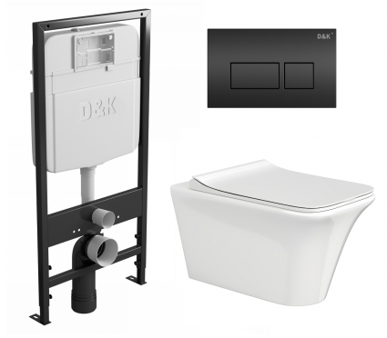 Комплект 3 в 1 инсталляция D&K DI8055119 + Унитаз подвесной CeruttiSpa Bernina aria CT7191 + Кнопка прямоугольная черная