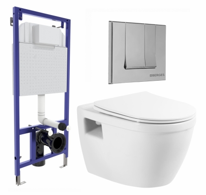 Комплект 3 в 1 инсталляция Berges Wasserhaus Novum 040243 + Унитаз подвесной BelBagno Loto BB070CHR/SC + кнопка хром