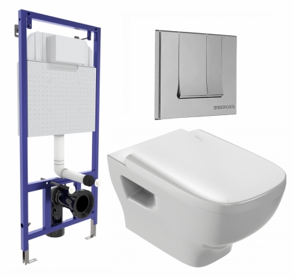 Комплект 3 в 1 инсталляция Berges Wasserhaus Novum 040243 + Унитаз подвесной Jacob Delafon Struktura EDE102-00 + кнопка хром