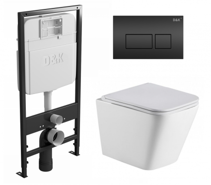Комплект 3 в 1 инсталляция D&K DI8055119 + Унитаз подвесной WeltWasser Gelbach 043 GL-WT + Кнопка прямоугольная черная