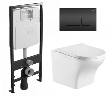 Комплект 3 в 1 инсталляция D&K DI8055119 + Унитаз подвесной WeltWasser Odenbach 004 GL-WT + Кнопка прямоугольная черная