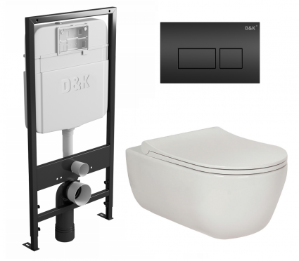 Комплект 3 в 1 инсталляция D&K DI8055119 + Унитаз подвесной Berges Wasserhaus Ego XL 082118 + Кнопка прямоугольная черная