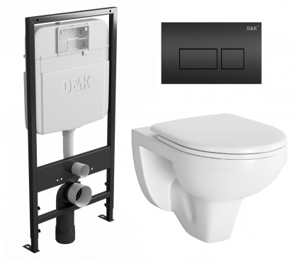 Комплект 3 в 1 инсталляция D&K DI8055119 + Унитаз подвесной Berges Wasserhaus Gamma 081105 + Кнопка прямоугольная черная