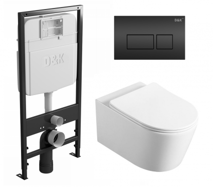 Комплект 3 в 1 инсталляция D&K DI8055119 + Унитаз подвесной Vincea Cute VT1-24 + Кнопка прямоугольная черная