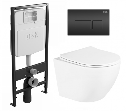 Комплект 3 в 1 инсталляция D&K DI8055119 + Унитаз подвесной BelBagno Uno BB3105CHR/SC + Кнопка прямоугольная черная