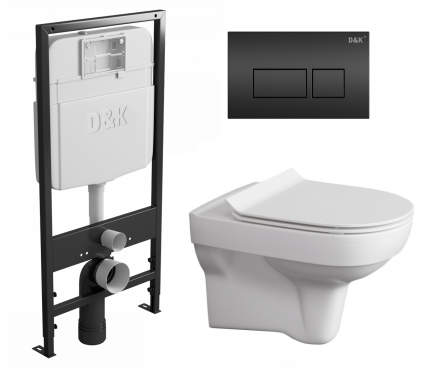Комплект 3 в 1 инсталляция D&K DI8055119 + Унитаз подвесной Cersanit City New clean on + Кнопка прямоугольная черная