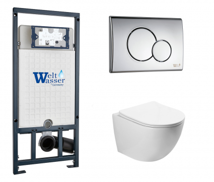 Комплект 3 в 1 инсталляция WeltWasser WW Marberg 507 + Унитаз подвесной SantiLine SL-5005 с кнопкой хром RD