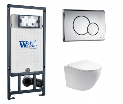 Комплект 3 в 1 инсталляция WeltWasser WW Marberg 507 + Унитаз подвесной Акватек Европа AQ1900-00 с кнопкой хром RD