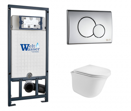 Комплект 3 в 1 инсталляция WeltWasser WW Marberg 507 + Подвесной унитаз WeltWasser Telbach 004 GL-WT с кнопкой хром RD