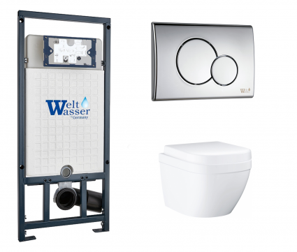 Комплект 3 в 1 инсталляция WeltWasser WW Marberg 507 + Унитаз подвесной Grohe Euro Ceramic 39206000 с кнопкой хром RD