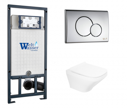 Комплект 3 в 1 инсталляция WeltWasser WW Marberg 507 + Унитаз подвесной BelBagno Sela BB3201CHR с кнопкой хром RD