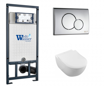 Комплект 3 в 1 инсталляция WeltWasser WW Marberg 507 + Унитаз подвесной Villeroy & Boch Subway 2.0 5614R201 с кнопкой хром RD
