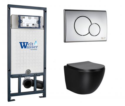 Комплект 3 в 1 инсталляция WeltWasser WW Marberg 507 + Унитаз подвесной Vincea Globo VT1-14MB черный с кнопкой хром RD