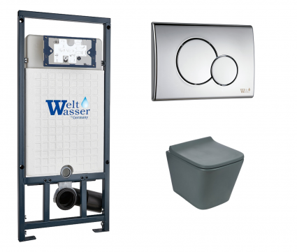 Комплект 3 в 1 инсталляция WeltWasser WW Marberg 507 + Унитаз подвесной Weltwasser WW SK Gelbach 041 MT-GR серый с кнопкой хром RD