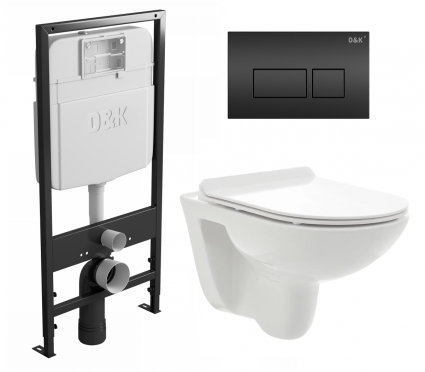 Комплект 3 в 1 инсталляция D&K DI8055119 + Унитаз подвесной AQUAme AQM2008 + Кнопка прямоугольная черная