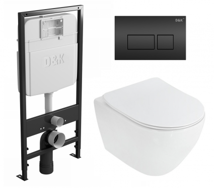 Комплект 3 в 1 инсталляция D&K DI8055119 + Унитаз подвесной Cezares Stylus CZR-513-TH-R + Кнопка прямоугольная черная
