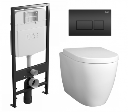 Комплект 3 в 1 инсталляция D&K DI8055119 + Унитаз подвесной BelBagno Marino + Кнопка прямоугольная черная