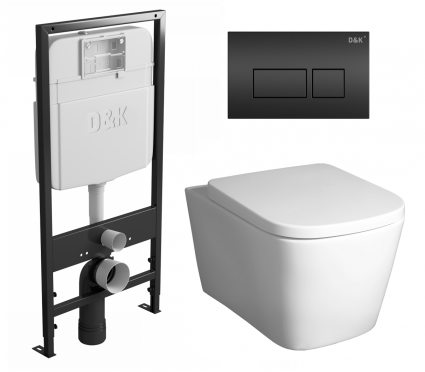 Комплект 3 в 1 инсталляция D&K DI8055119 + Унитаз подвесной BelBagno Albano BB120CHR + Кнопка прямоугольная черная