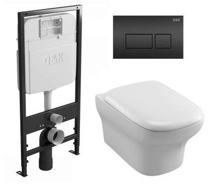 Комплект 3 в 1 инсталляция D&K DI8055119 + Унитаз подвесной Jacob Delafon Vox EDM102-00 + Кнопка прямоугольная черная
