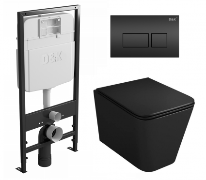Комплект 3 в 1 инсталляция D&K DI8055119 + Унитаз подвесной Owl 1975 Ruta-H OWLT190404 + Кнопка прямоугольная черная
