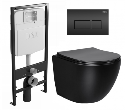 Комплект 3 в 1 инсталляция D&K DI8055119 + Унитаз подвесной Vincea Globo VT1-14SMB + Кнопка прямоугольная черная