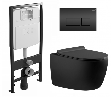 Комплект 3 в 1 инсталляция D&K DI8055119 + Унитаз подвесной Aquanet Cetus 287008 + Кнопка прямоугольная черная