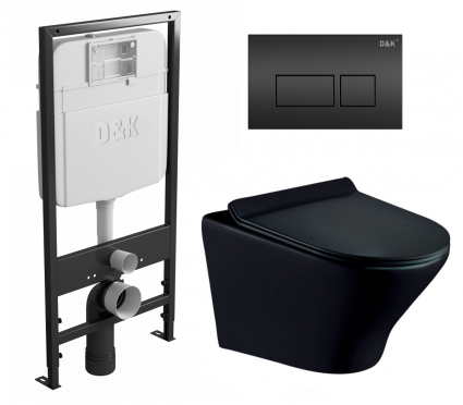Комплект 3 в 1 инсталляция D&K DI8055119 + Унитаз подвесной Esbano Aster ESUPASTEBM + Кнопка прямоугольная черная