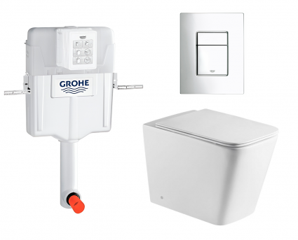 Комплект 3 в 1 смывной бачок скрытого монтажа Grohe GD2 + Унитаз приставной WeltWasser Gelbach 002 GL-WT + Кнопка Skate Cosmopolitan хром