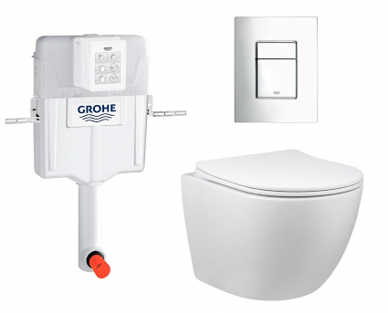 Комплект 3 в 1 смывной бачок скрытого монтажа Grohe GD2 + Унитаз приставной Vincea Globo VT1-14S + Кнопка Skate Cosmopolitan хром