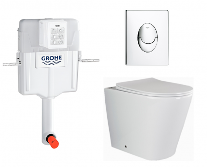 Комплект 3 в 1 смывной бачок скрытого монтажа Grohe GD2 + Унитаз приставной Ceramica Nova Highlight CN1812 + Кнопка Skate Air хром