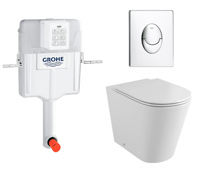 Комплект 3 в 1 смывной бачок скрытого монтажа Grohe GD2 + Унитаз приставной Grossman GR-PR4450S + Кнопка Skate Air хром