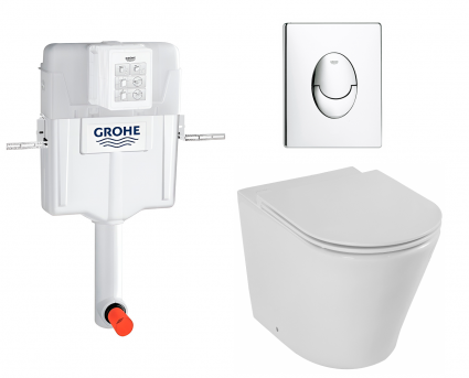 Комплект 3 в 1 смывной бачок скрытого монтажа Grohe GD2 + Унитаз приставной Jacob Delafon Rodin+ EDAA102-00 + Кнопка Skate Air хром